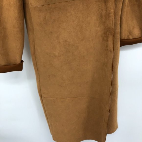 Zara Camel Brown Faux Suede Lightweight Midi Trench Coat EUC size S - Picture 13 of 16